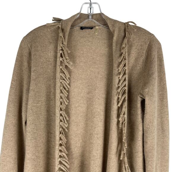 Magaschoni 100% Cashmere Fringe Trim Open Front Cardigan Brown Size XS - Picture 3 of 8